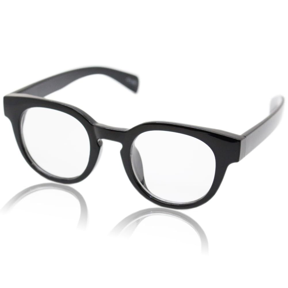 ブルーライトカット ボストン クリア 老眼鏡 ブラック+1.5